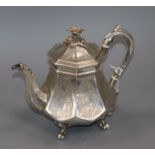 An early Victorian silver octagonal teapot by The Angells, London, 1841, gross 24 oz.