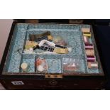 A Victorian mother of pearl inlaid rosewood work box width 30cm