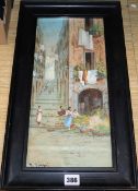 Y Gianni, gouache, Neapolitan street scene, signed, 41 x 18cm