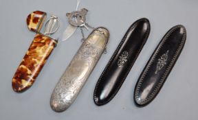 An Edwardian silver spectacles case by George Unite, 1905, two similar papier mache cases a