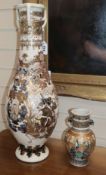 A large Japanese Satsuma vase and a Satsuma gosu blue vase tallest 63cm