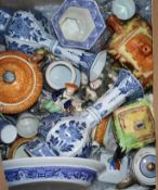 A quantity of porcelain including Chinese blue and white plate, Staffordshire etc.