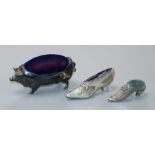 Two Edwardian novelty silver pin cushions, each modelled as a shoe, Adie & Lovekin Ltd,