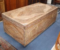 A large Javanese carved teak box L.180cm