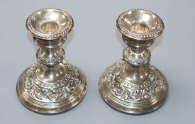 A pair of modern silver dwarf candlesticks, Birmingham, 1973, height 12.4cm.