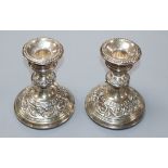 A pair of modern silver dwarf candlesticks, Birmingham, 1973, height 12.4cm.