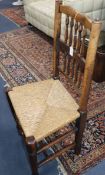 Four Lancashire rush seat single spindle back dining chairs