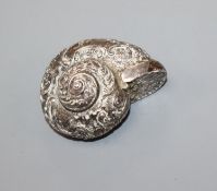 A late Victorian repousse silver cornucopia shaped box with hinged lid, import marks for Berthold