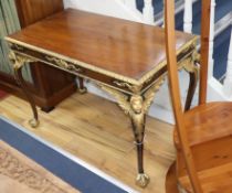 An 18th century style parcel gilt rectangular walnut centre table W.105cm