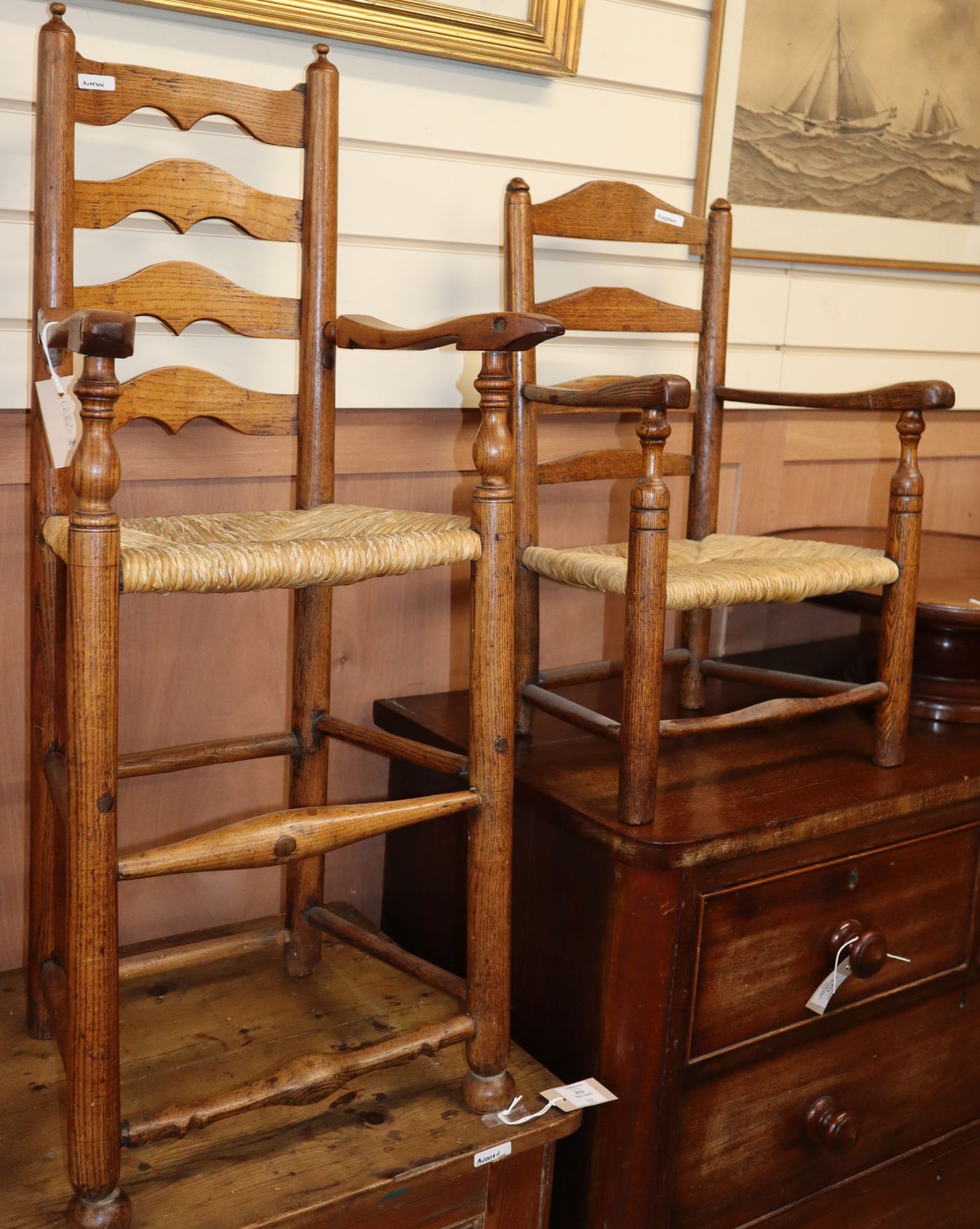 A single ladderback child's chair and a child's chair