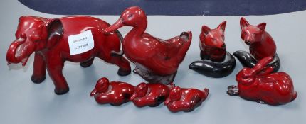 Eight Royal Doulton flambe animals (a.f.)