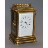 A French brass carriage clock by Ellis of Exeter and Paris, No. 905, lower platform escapement