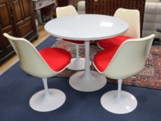 A 1960's pedestal table and four chairs Table Diameter 90cm