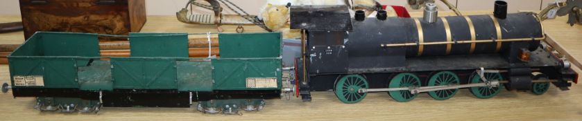 A scratch built locomotive and carriage each 66cm in length