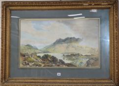 Charles Seton, watercolour, Landscape with lake, signed, 43 x 74cm