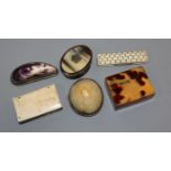 Six assorted 19th century boxes including ivory, bone, shell and tortoiseshell.