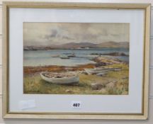 Charles William Adderton (1866-1944), watercolour, Fishing boats along the coast, signed, 24 x 35cm