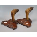 A pair of deer hoof coat pegs depth 22cm