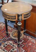 A French marquetry inlaid gilt metal mounted occasional table Diameter 54cm