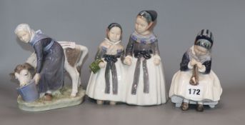 A Royal Copenhagen group of a dairy girl and calf and two other Royal Copenhagen groups (3)