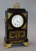 A 19th century French ebonised brass inlaid mantel clock height 34cm