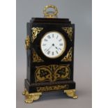 A 19th century French ebonised brass inlaid mantel clock height 34cm