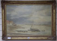 English School, oil on canvas, Estuary at low tide, 50 x 75cm