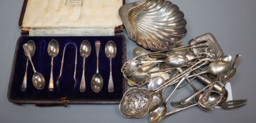 A cased set of Harrods silver coffee spoons, London, 1916 and other small silverware etc,