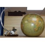 A German J.R.O. illuminating terrestrial globe, on stand stand 44cm