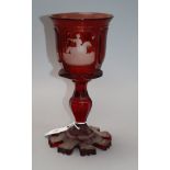 A large 19th century Bohemian ruby overlaid goblet height 25cm