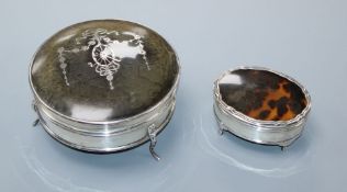 Two George V silver and tortoiseshell mounted trinket boxes, the largest by Mappin & Webb,