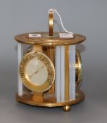 A French gilt metal desk timepiece, barometer and thermometer height 19cm