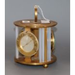 A French gilt metal desk timepiece, barometer and thermometer height 19cm