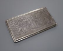 A Persian engraved white metal cigarette case, 15cm, 236 grams.