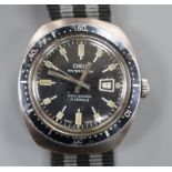 A gentleman's 1970'S stainless steel and base metal Oris waterproof divers? manual wind wrist watch,