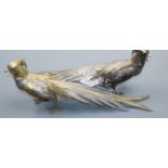 A pair of 20th century Spanish parcel gilt 925 sterling freestanding model pheasants, length 37.5cm,