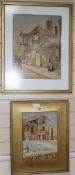 J.L. Walker, five watercolours, Warehouse, Rye; A Corner, St Ives and three similar scenes,
