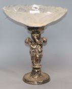 An Edwardian plated centrepiece with glass bowl overall height 36cm