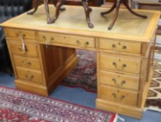 A Victorian light oak pedestal desk W.136cm