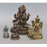 A bronze Ganesh, a Buddha and two others (4) tallest 19.5cm