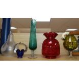 A cranberry glass shade and four other items shade 33cm