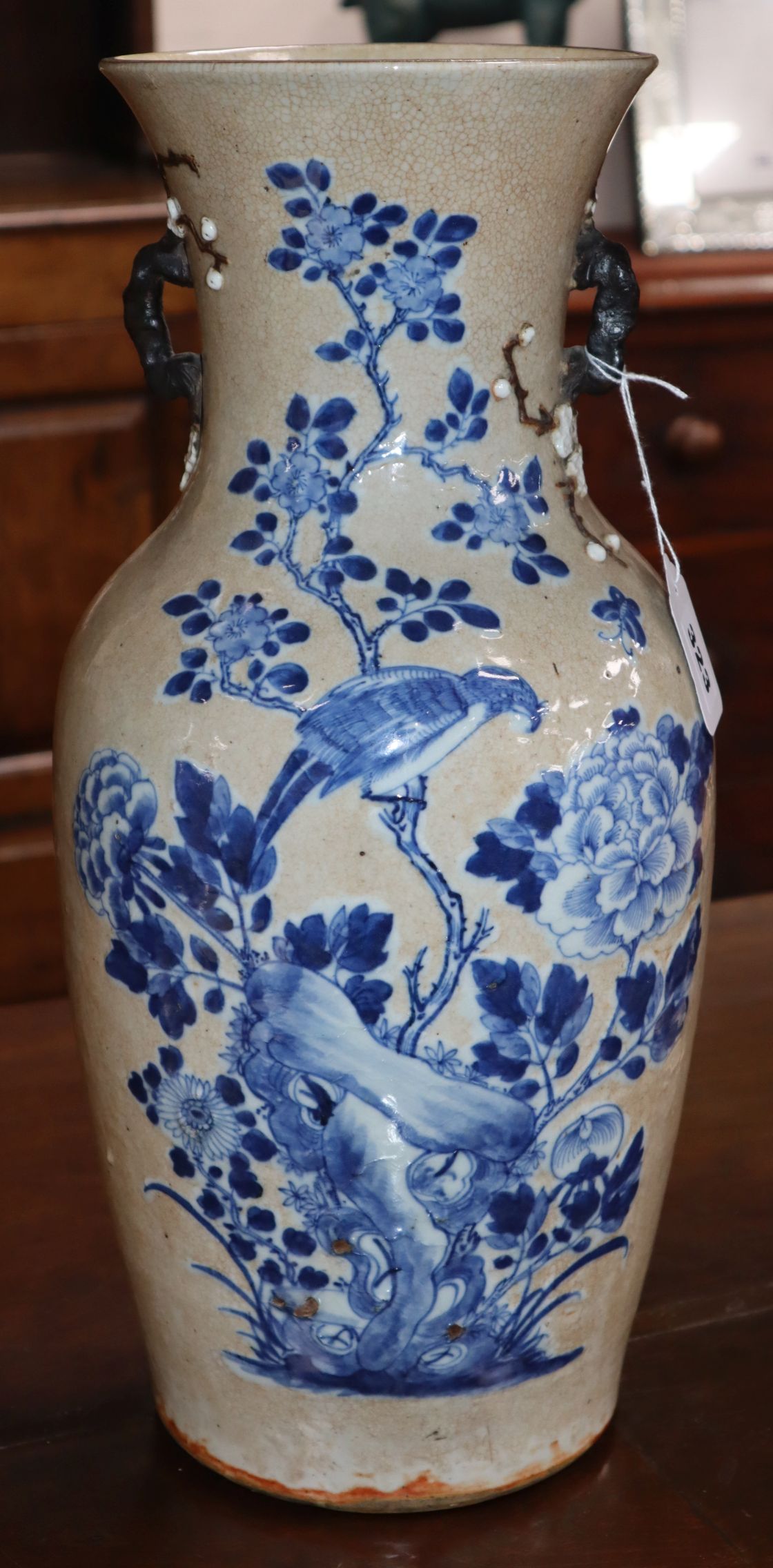 A Chinese crackle glaze blue and white vase, c.1900, Chenghua mark