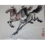Follower of Xa Beihong, four ink/watercolour studies of horses and sundry pictures, largest 27 x