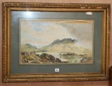 Charles Seton, watercolour, Landscape with lake, signed, 43 x 74cm