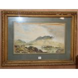 Charles Seton, watercolour, Landscape with lake, signed, 43 x 74cm
