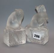 Two Lalique glass cats tallest 14.5cm