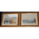 After J M W Turner, pair of watercolours, Moonrise, The Giudecca and The Giudecca from the lagoon,