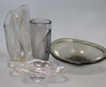 Two Art Glass vases and two dishes tallest 30cm