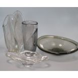 Two Art Glass vases and two dishes tallest 30cm