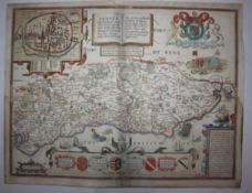 Norden and Speede, coloured engraving, Map of Sussex 1610, 41 x 53cm, unframed